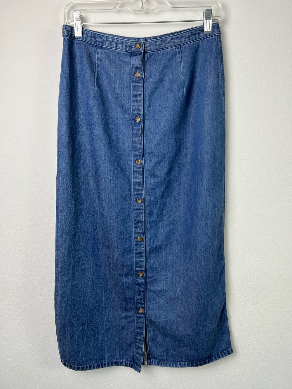 Charter Club Petite Blue Long Denim Jean Button Front Skirt Office Fall Winter